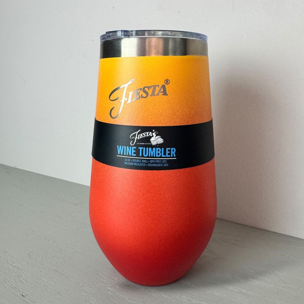 Fiesta 16oz Stainless Steel Wine Tumbler Sunset Ombre Insulated Slide Lid NEW